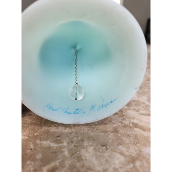 Fenton, Light Blue Satin Glass Bell, Handpainted And Signed By Artist, 6 1/2" - Picture 4 of 4